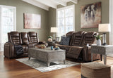 Game Zone Bark Faux Leather Power Reclining Loveseat With Console - Ella Furniture