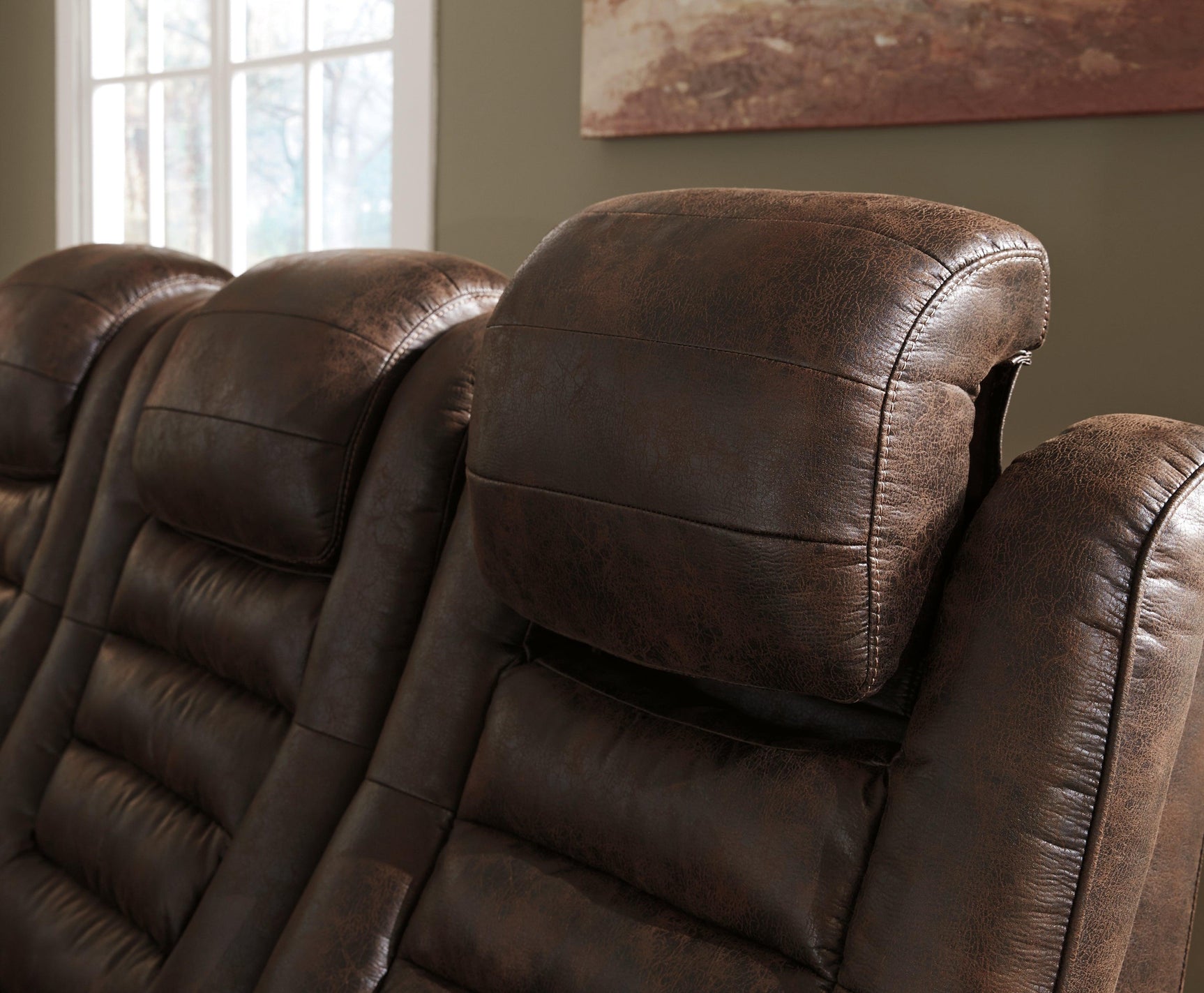 Game Zone Bark Faux Leather Power Reclining Loveseat With Console - Ella Furniture