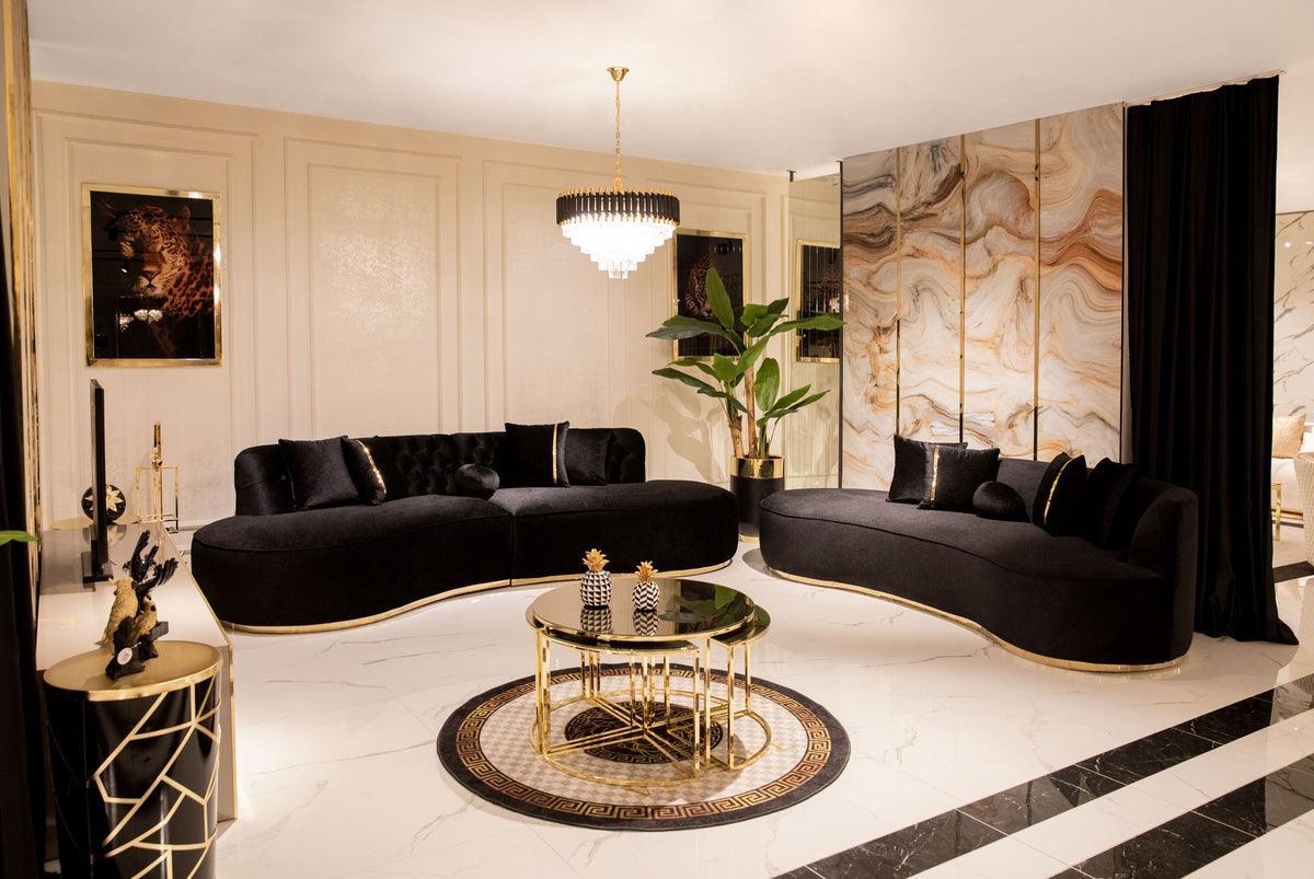Sophia Black Velvet Curved Sectional - Ella Furniture