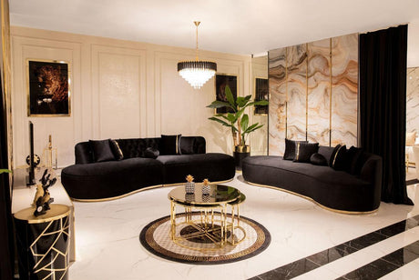 Sophia Black Velvet Curved Sectional - Ella Furniture