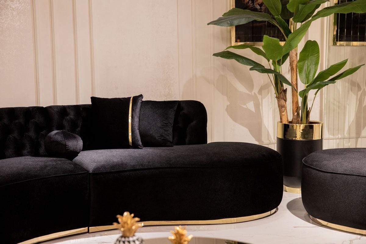 Sophia Black Velvet Curved Sectional - Ella Furniture