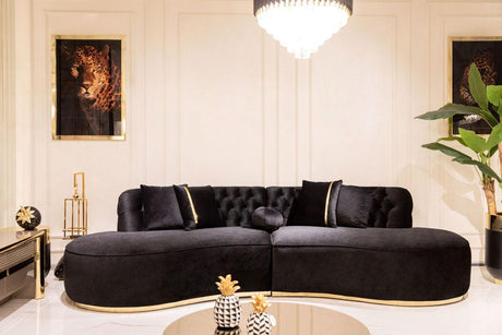 Sophia Black Velvet Curved Sectional - Ella Furniture