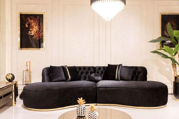 Sophia Black Velvet Curved Sectional - Ella Furniture
