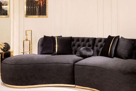 Sophia Black Velvet Curved Sectional - Ella Furniture