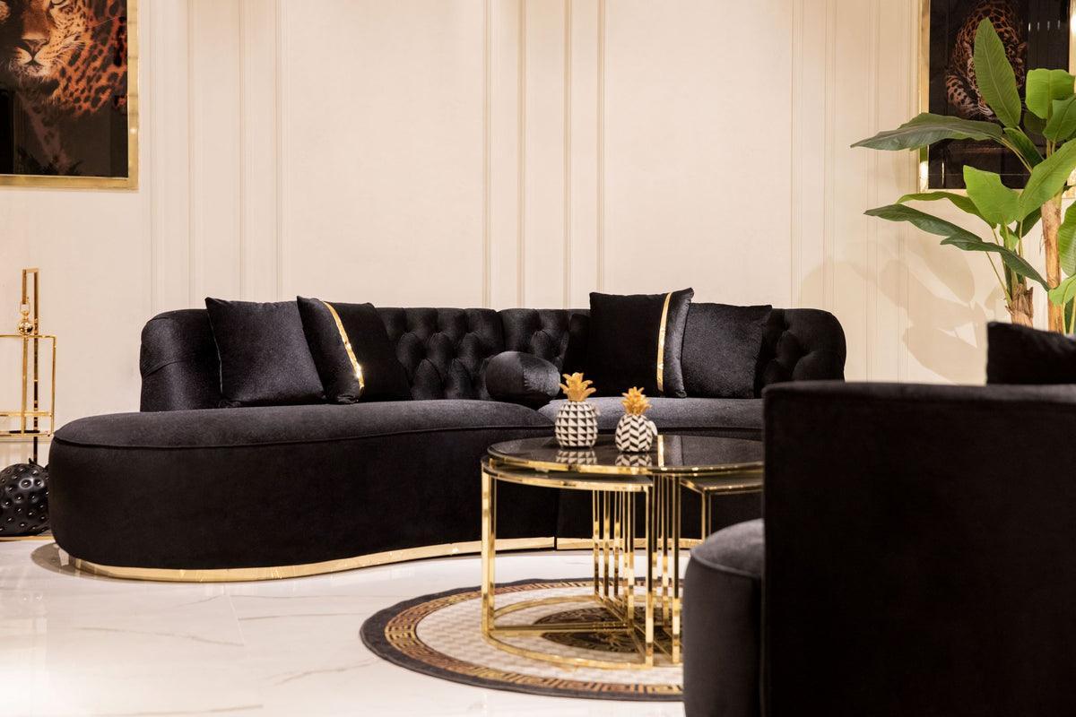 Sophia Black Velvet Curved Sectional - Ella Furniture