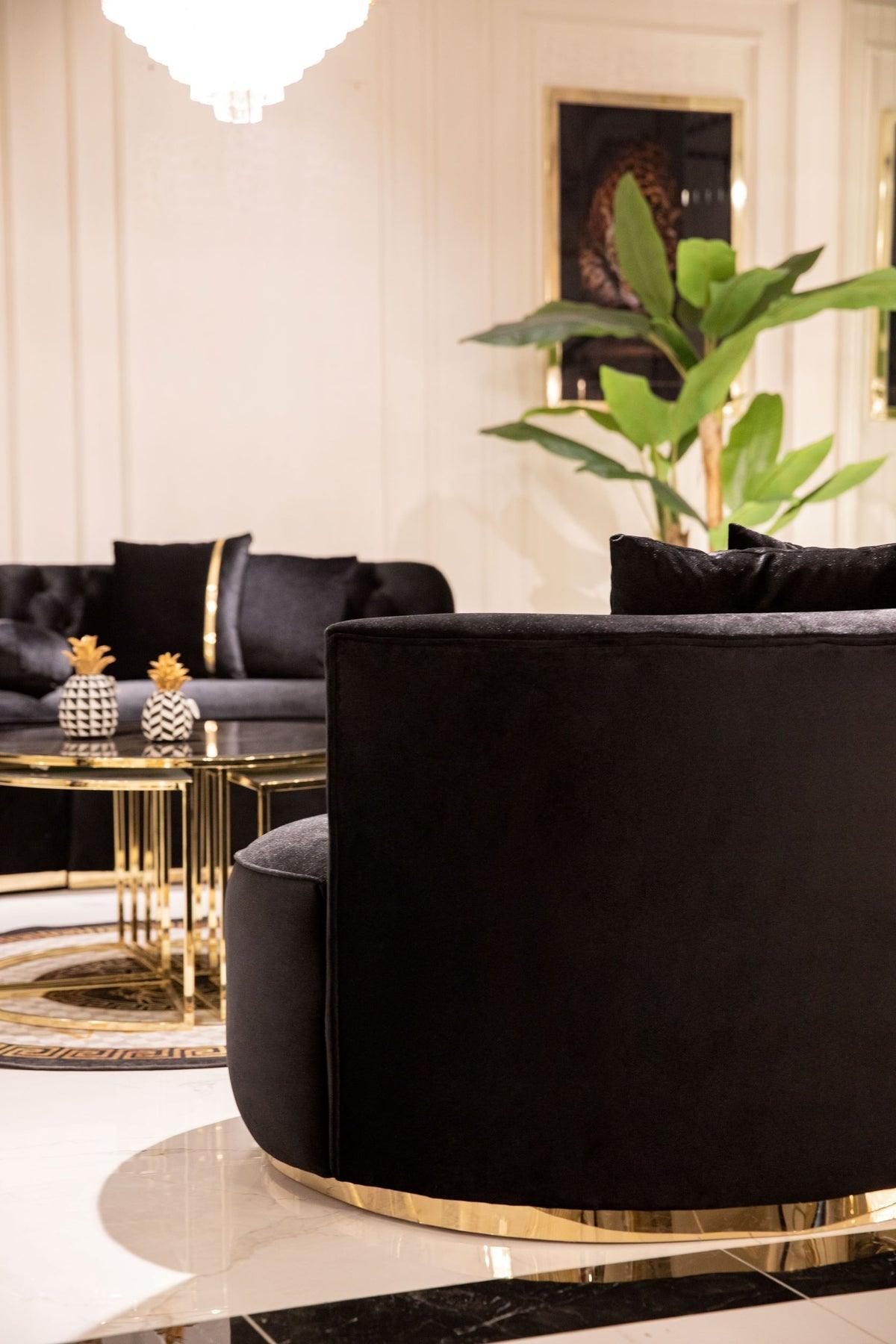 Sophia Black Velvet Curved Sectional - Ella Furniture