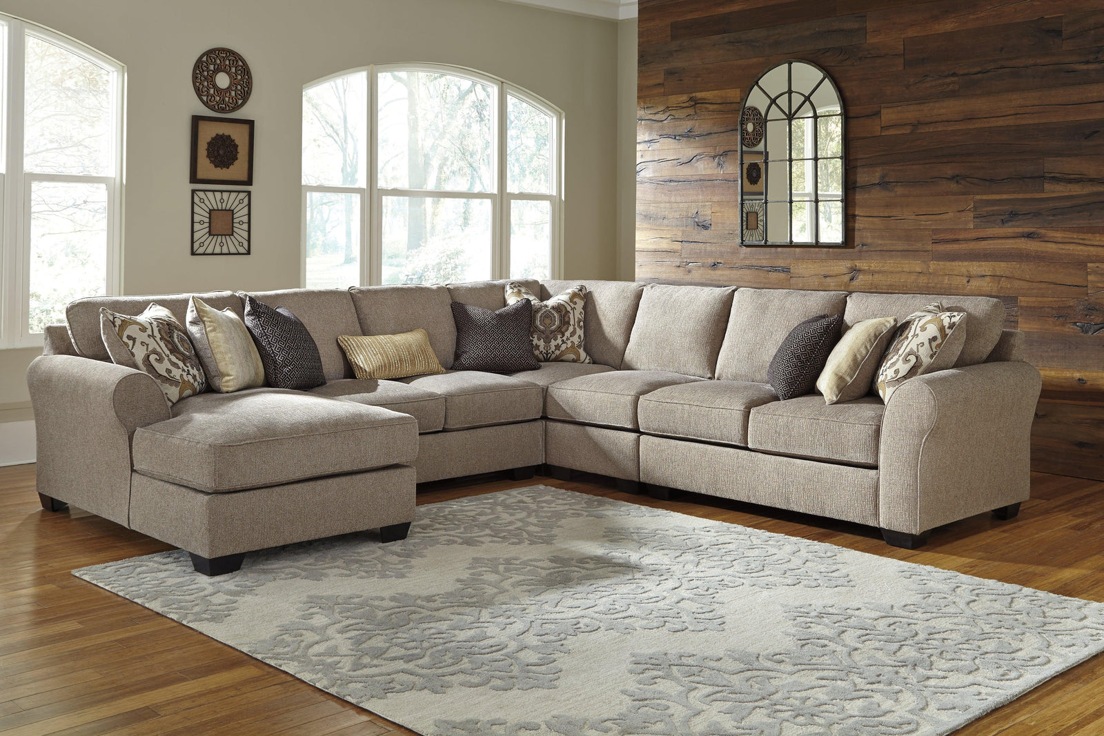 Pantomine Driftwood Chenille 5-Piece Sectional With Chaise 39122S1 - Ella Furniture
