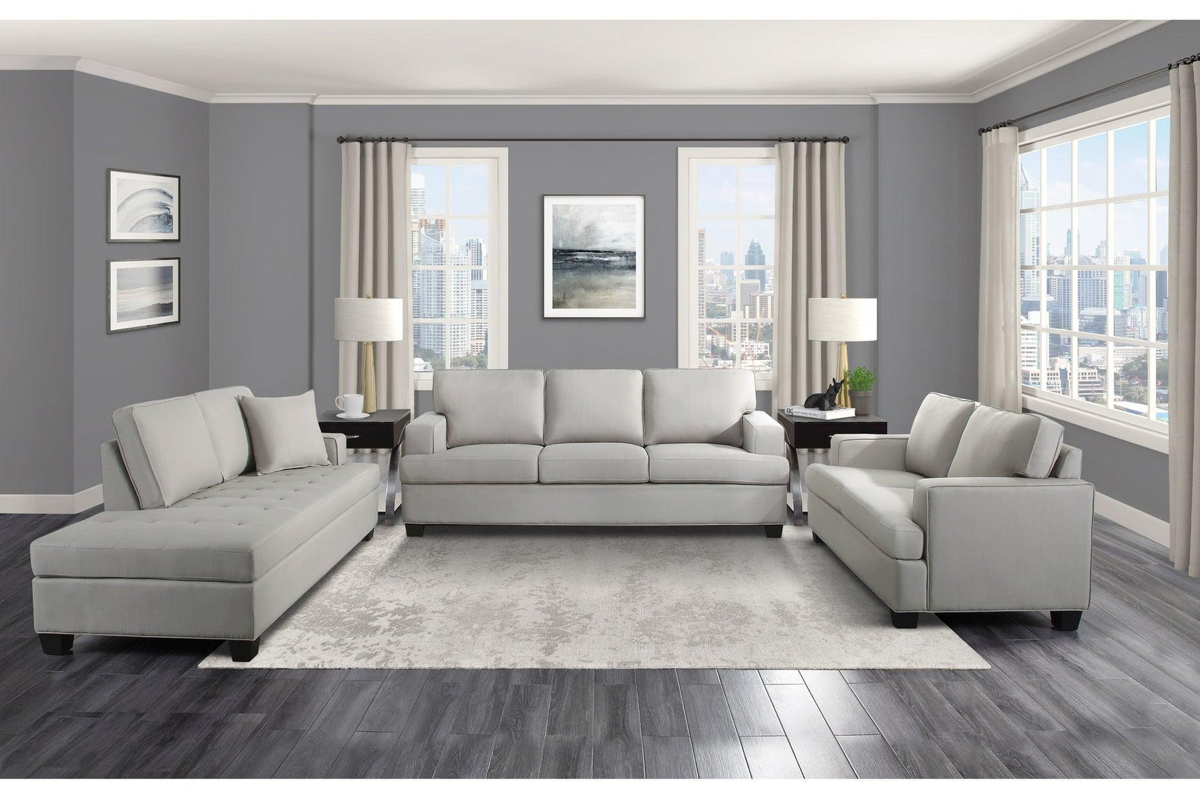 Elmont Khaki Solid Wood And Plywood Textured Fabric Upholstery 2Pc Set: Sofa, Love - Ella Furniture