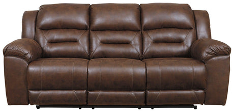 Stoneland Chocolate Faux Leather Power Reclining Sofa - Ella Furniture