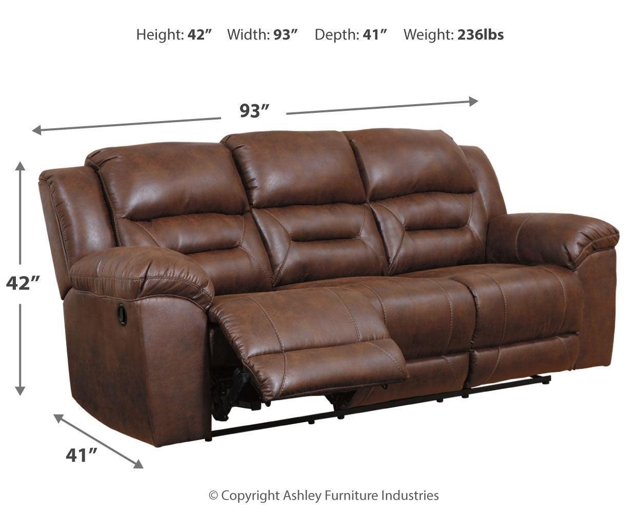 Stoneland Chocolate Faux Leather Reclining Sofa - Ella Furniture
