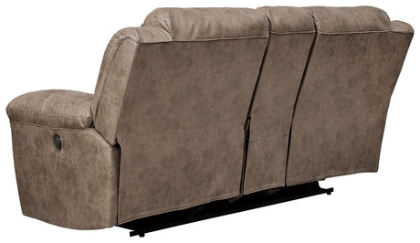 Stoneland Fossil Faux Leather Power Reclining Loveseat With Console - Ella Furniture