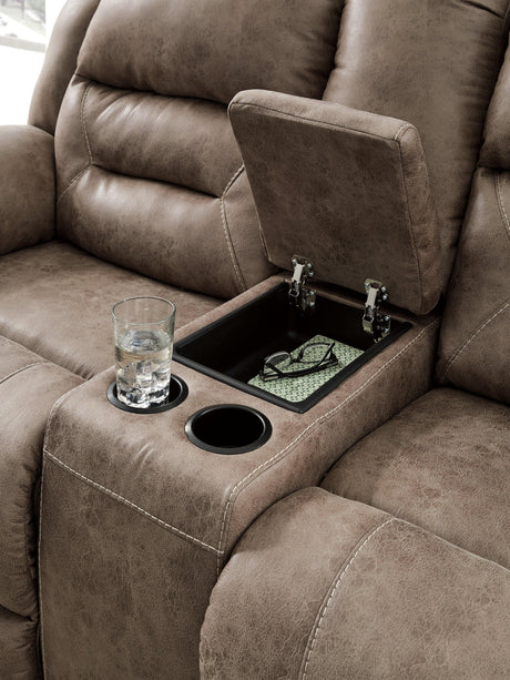 Stoneland Fossil Faux Leather Power Reclining Loveseat With Console - Ella Furniture