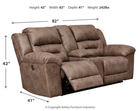 Stoneland Fossil Faux Leather Power Reclining Loveseat With Console - Ella Furniture
