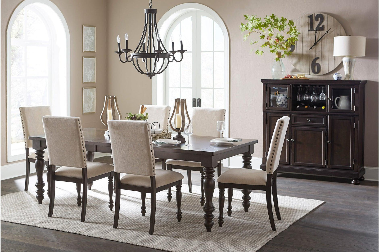 Begonia Grayish Brown Finish Solid Wood Fabric Upholstery Seat Rectangular Dining Room Set - Ella Furniture