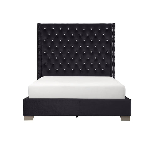 Jacklyn Black Modern Contemporary Solid Wood Faux Leather Upholstered Tufted King Panel Bed - Ella Furniture