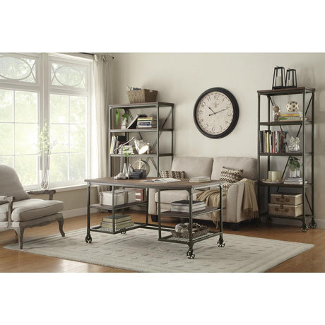 Millwood Weathered Natural And Rustic Black Metal Engineered Wood And Metal Writing Desk - Ella Furniture