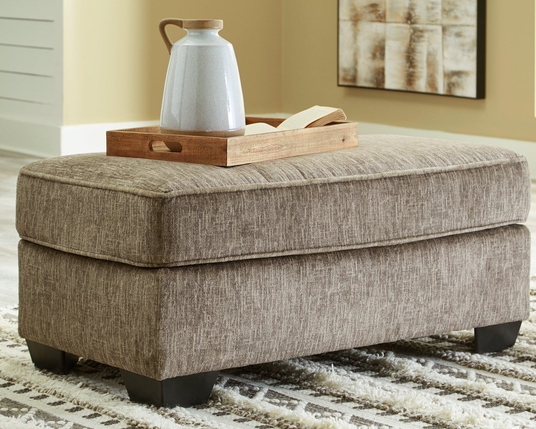 Olin Chocolate Chenille Ottoman - Ella Furniture