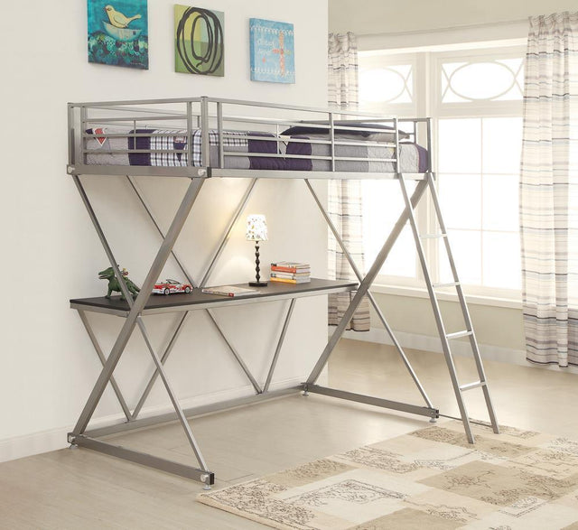 Hyde Twin Workstation Loft Bed Silver - Ella Furniture