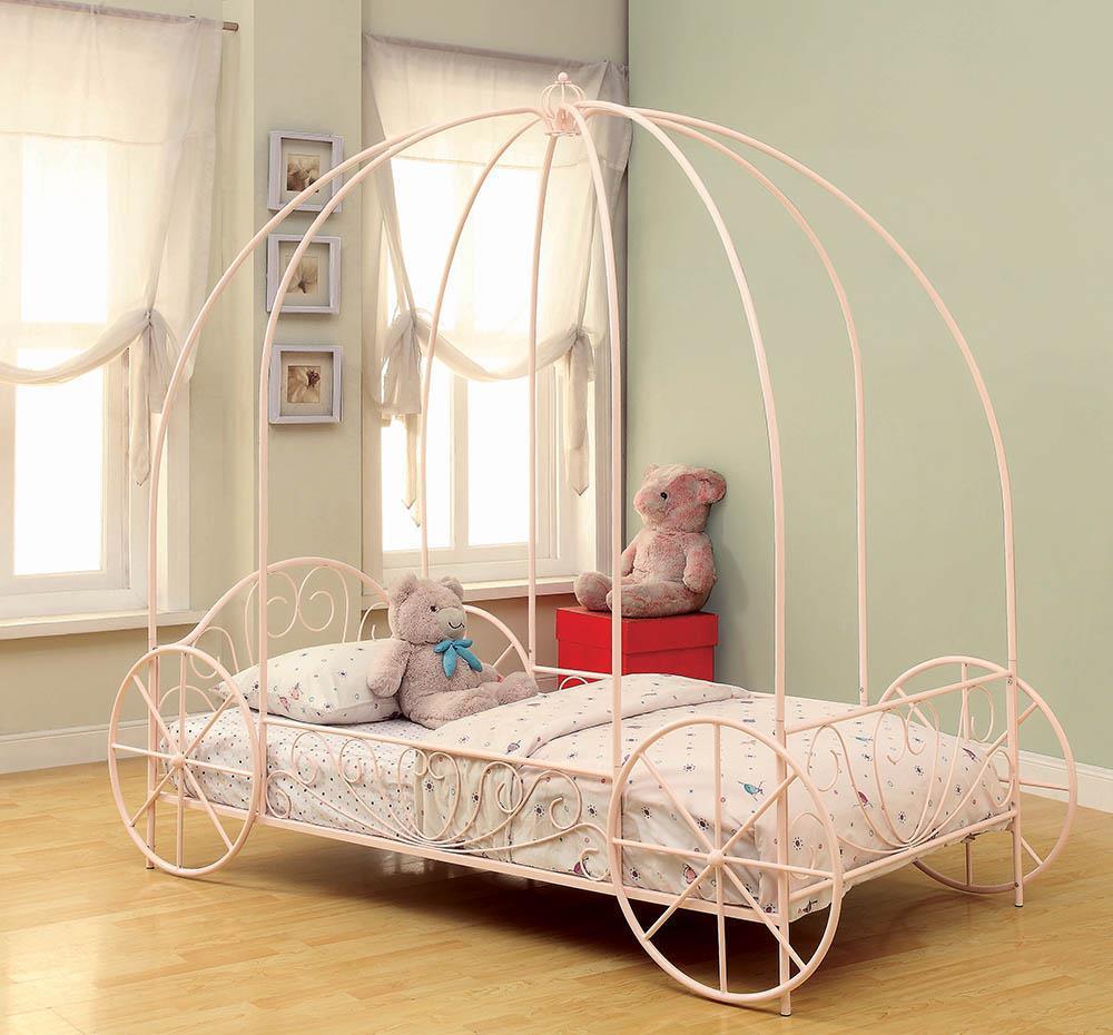 Massi Twin Canopy Bed Powder Pink - Ella Furniture