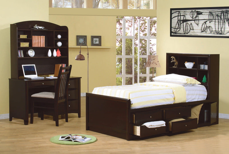 Phoenix Full Daybed With Bookcase And Storage Drawers Cappuccino - Ella Furniture