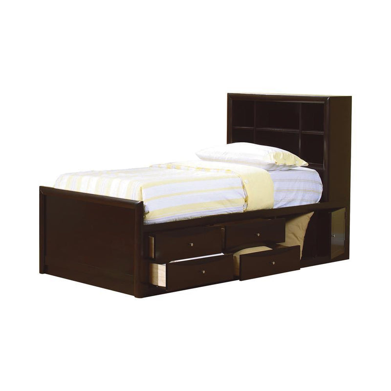 Phoenix Twin Bookcase Bed With Underbed Storage Cappuccino - Ella Furniture