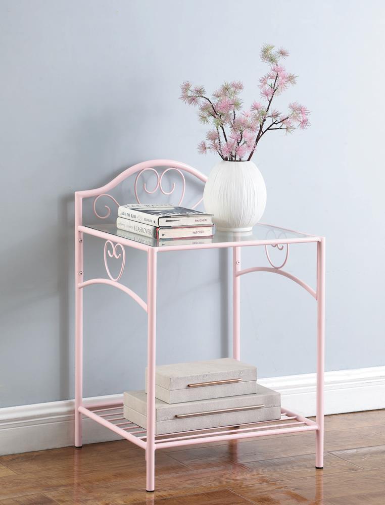 Massi 1-Shelf Nightstand With Glass Top Powder Pink - Ella Furniture