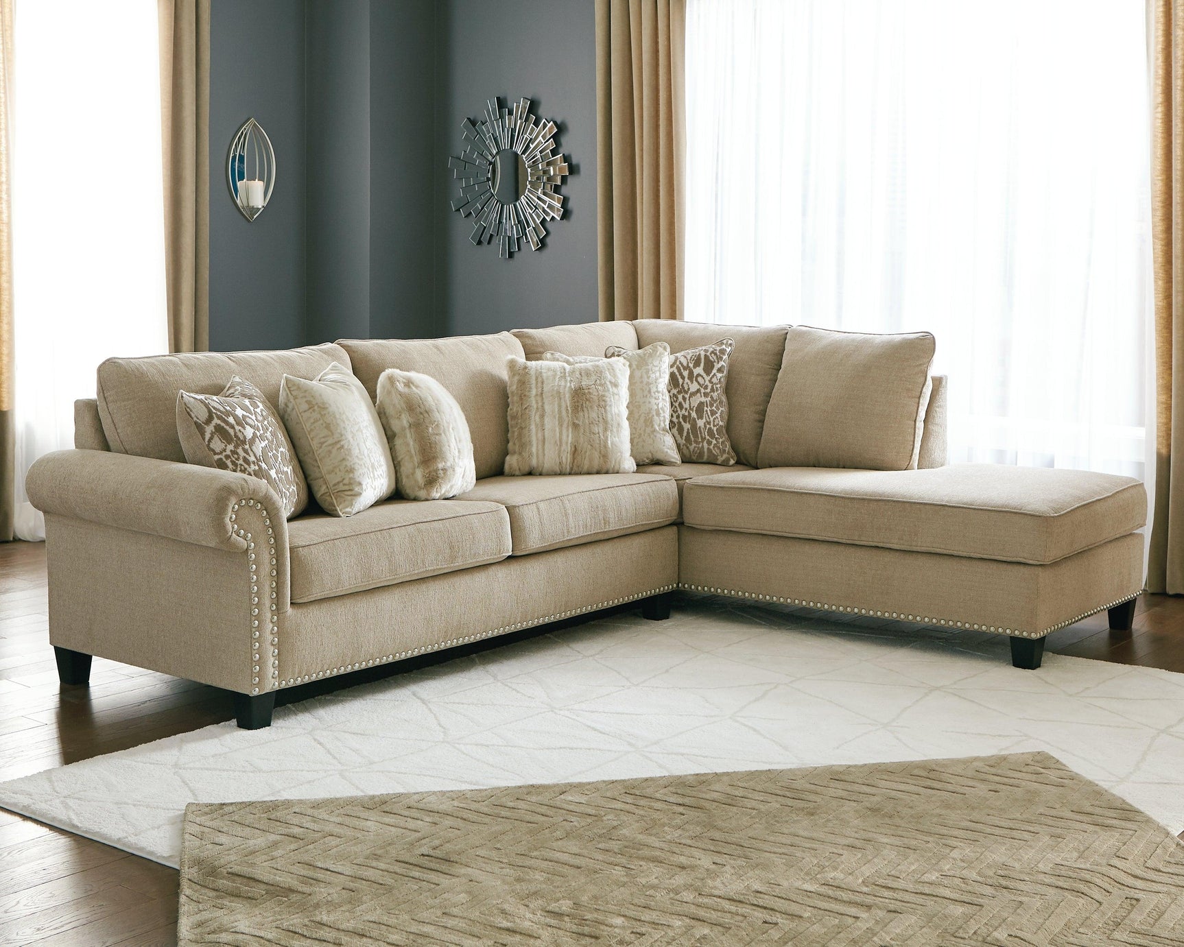 Dovemont Putty Chenille 2-Piece Sectional With Chaise - Ella Furniture