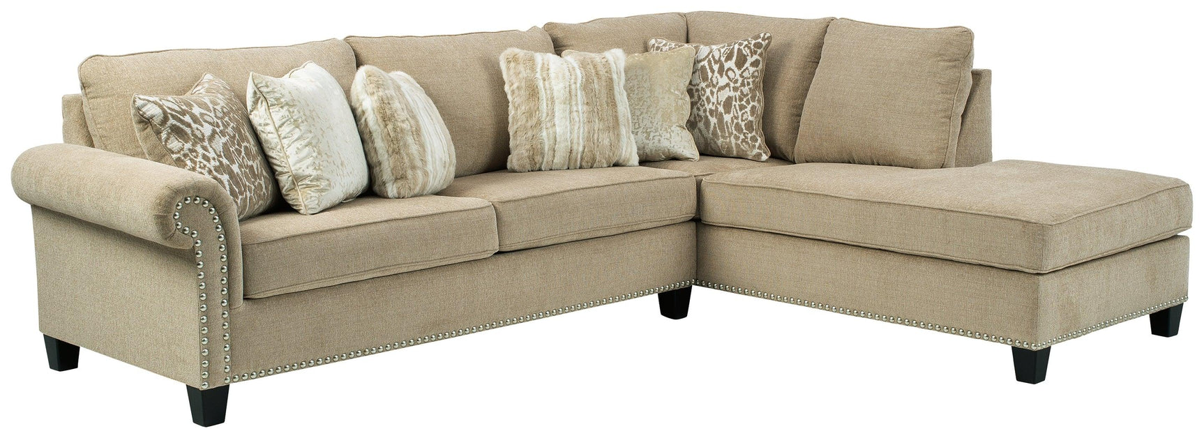 Dovemont Putty Chenille 2-Piece Sectional With Chaise - Ella Furniture