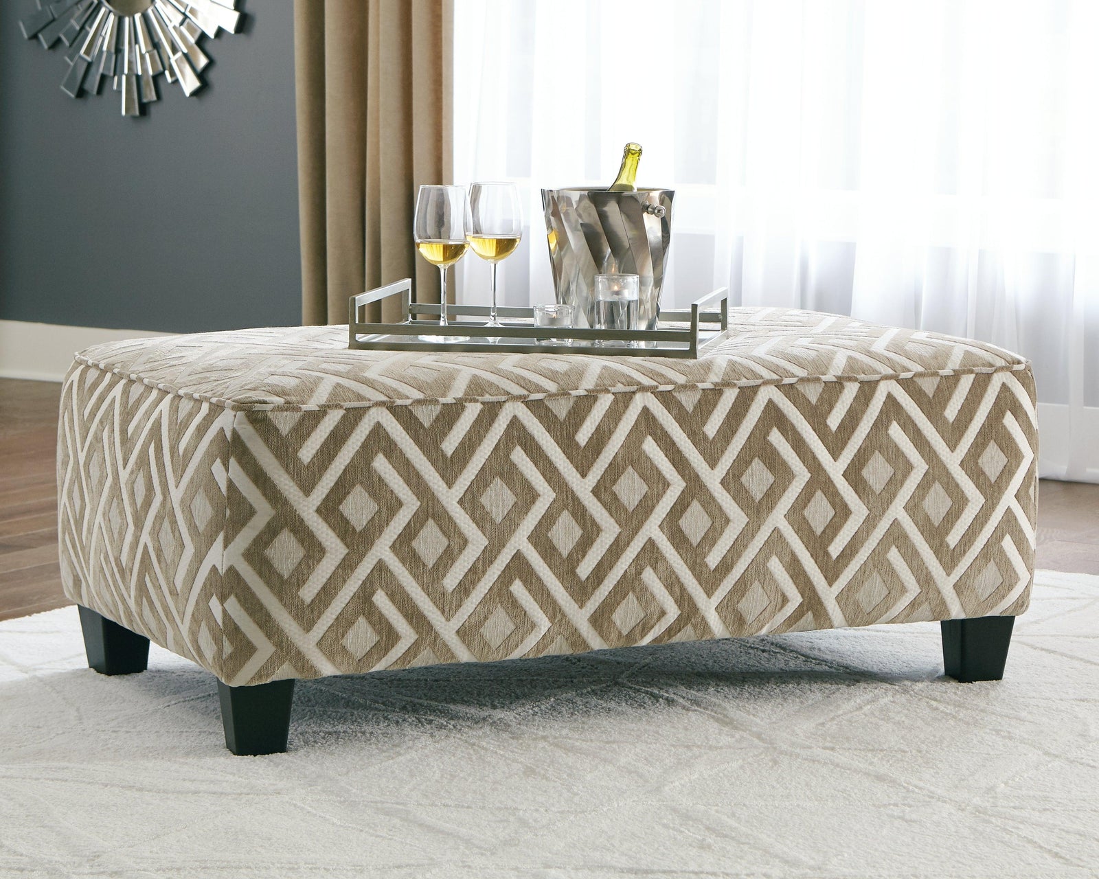 Dovemont Putty Chenille Oversized Accent Ottoman - Ella Furniture