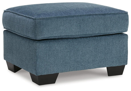 Cashton Blue Chenille Ottoman - Ella Furniture