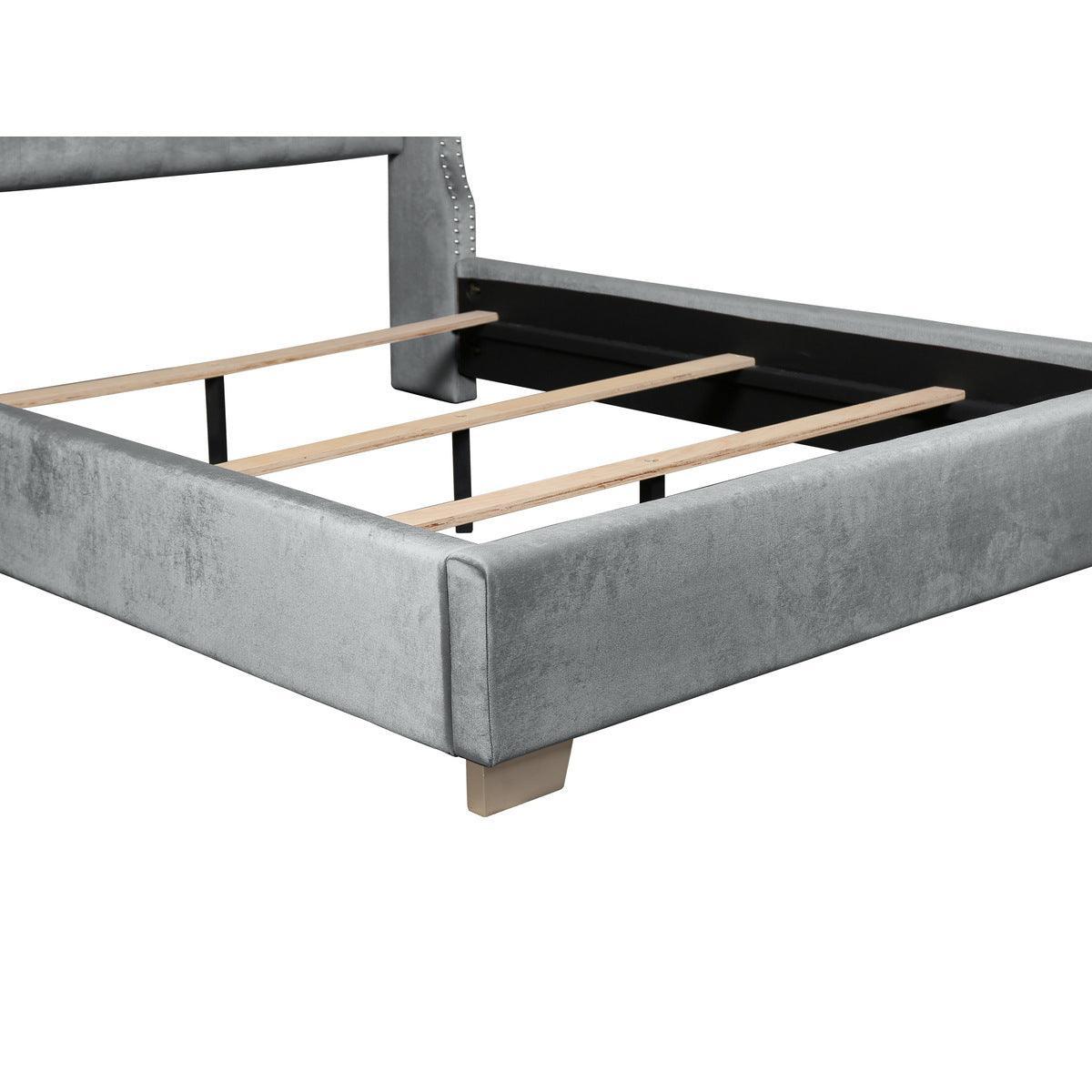 Jacklyn Gray Modern Contemporary Solid Wood Faux Leather Upholstered Tufted King Panel Bed - Ella Furniture