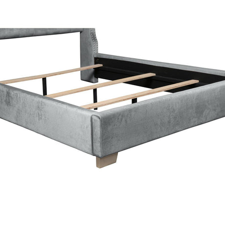 Jacklyn Gray Modern Contemporary Solid Wood Faux Leather Upholstered Tufted King Panel Bed - Ella Furniture