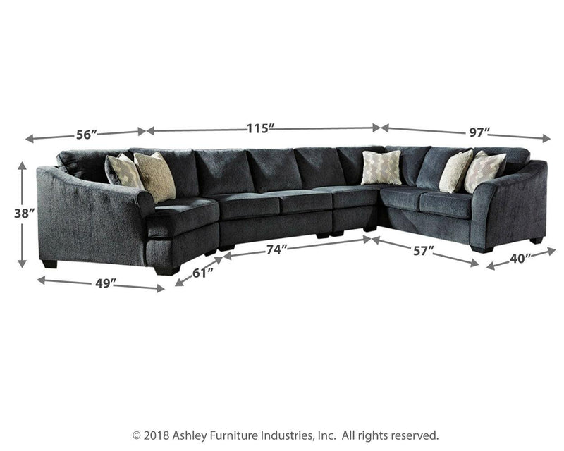 Eltmann Slate Chenille 4-Piece Sectional With Cuddler
