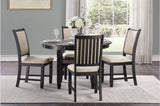 Asher Beige Dark Wood, Acacia Veneer Plush Cushions Fabric Upholstered Seat Round Dining Room Set - Ella Furniture