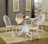 Allison Drop Leaf Round Dining Table Natural Brown And White - Ella Furniture