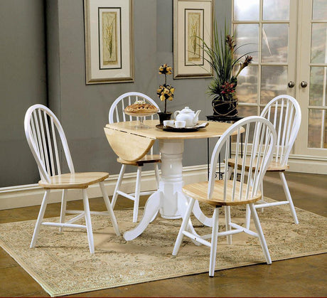 Allison Drop Leaf Round Dining Table Natural Brown And White - Ella Furniture
