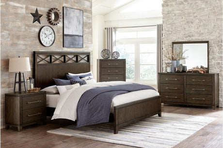 Griggs Dark Brown Modern Contemporary Acacia Veneer And Solid Wood Panel Bedroom Set - Ella Furniture