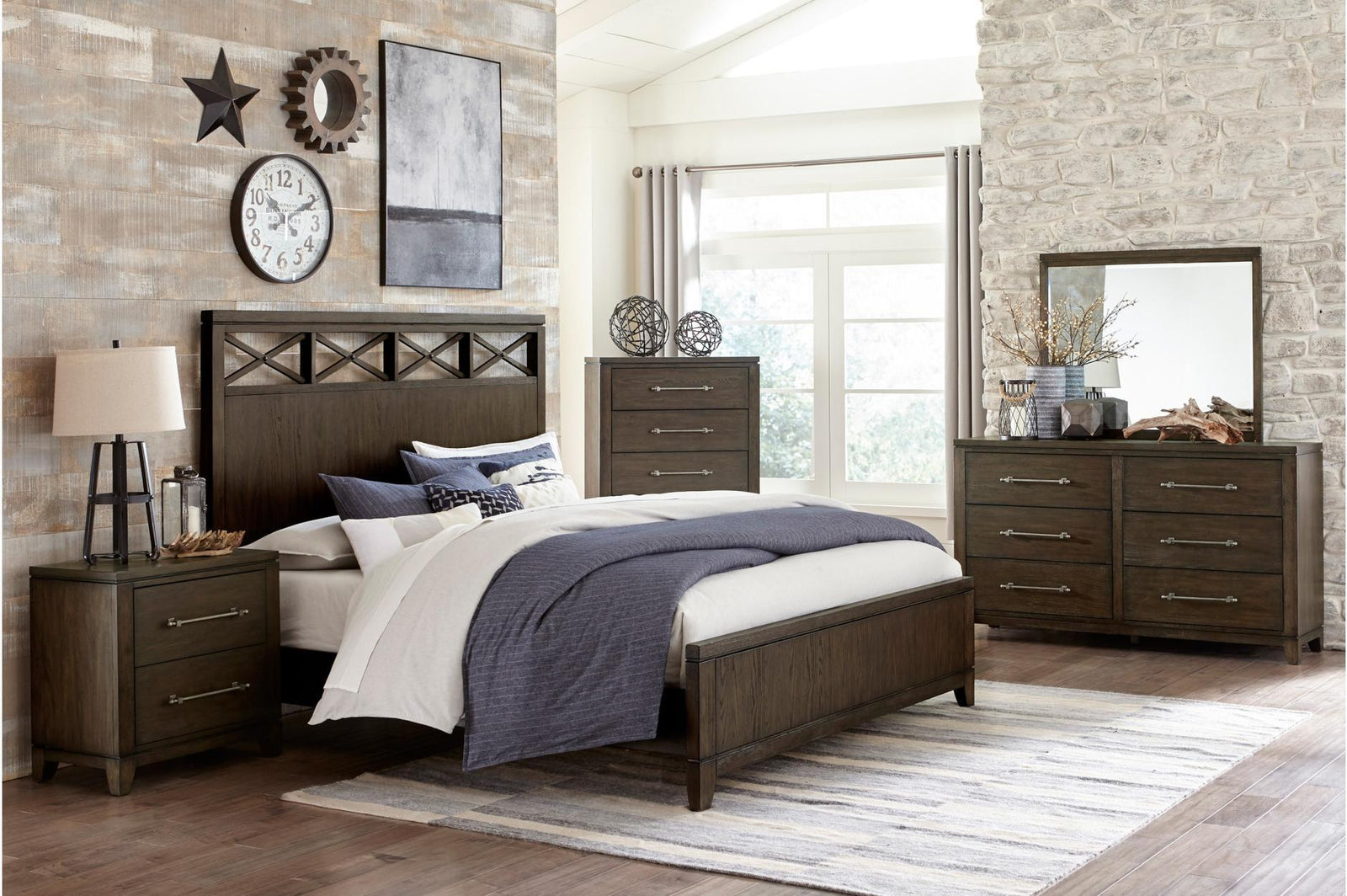 Griggs Dark Brown Modern Contemporary Acacia Veneer And Solid Wood Panel Bedroom Set - Ella Furniture