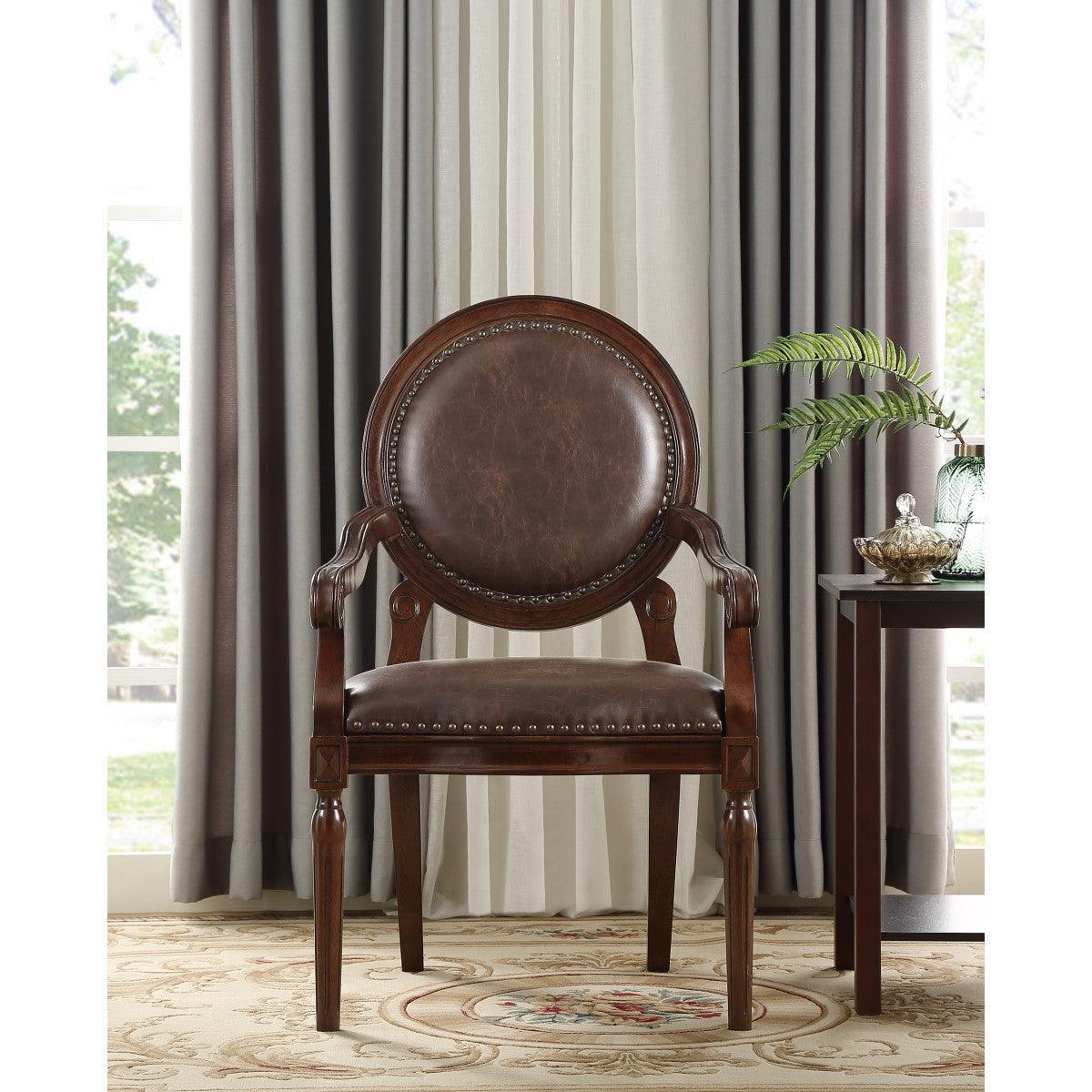 Aldermont Brown Modern Traditional Solid Wood And Plywood Faux Leather Upholstery Accent Chair - Ella Furniture