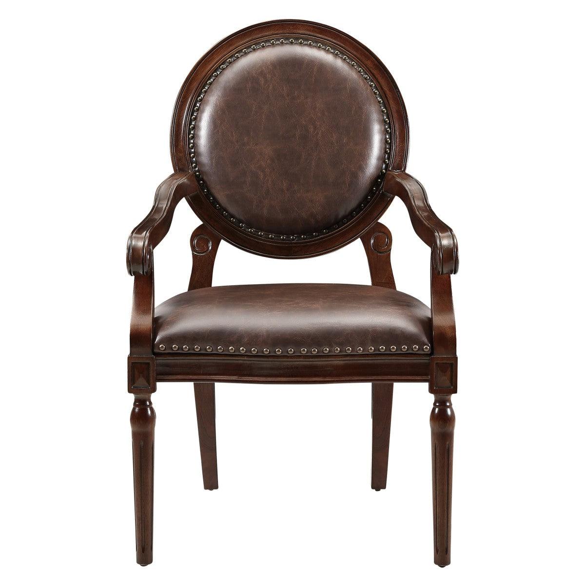 Aldermont Dark Brown Traditional Solid Wood And Plywood Frame Faux Leather Upholstery Desk Chair - Ella Furniture