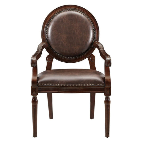 Aldermont Brown Modern Traditional Solid Wood And Plywood Faux Leather Upholstery Accent Chair - Ella Furniture