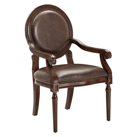 Aldermont Dark Brown Traditional Solid Wood And Plywood Frame Faux Leather Upholstery Desk Chair - Ella Furniture