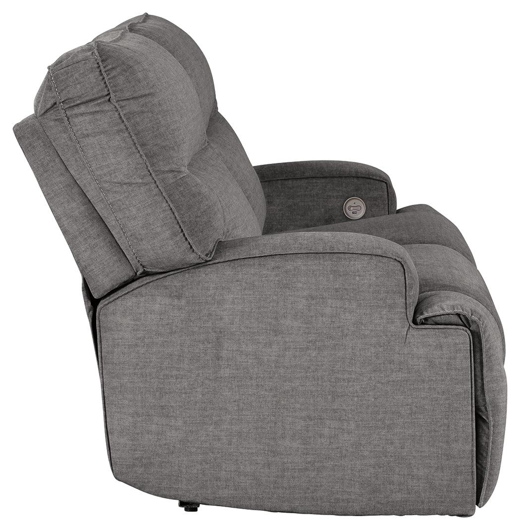 Coombs Charcoal Microfiber Power Reclining Sofa - Ella Furniture