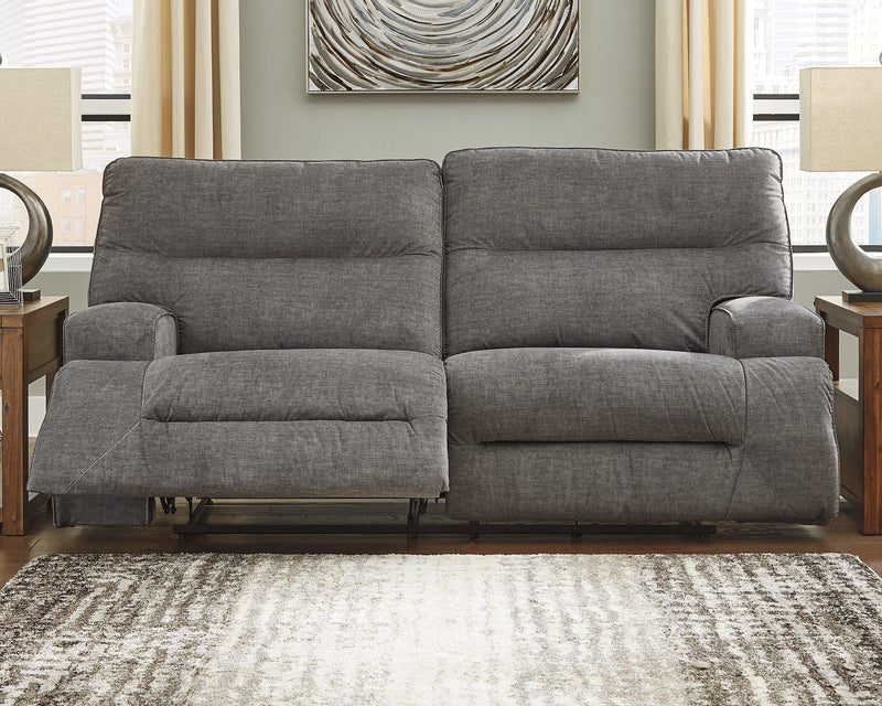 Coombs Charcoal Microfiber Reclining Sofa - Ella Furniture