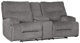 Coombs Charcoal Microfiber Power Reclining Loveseat With Console - Ella Furniture