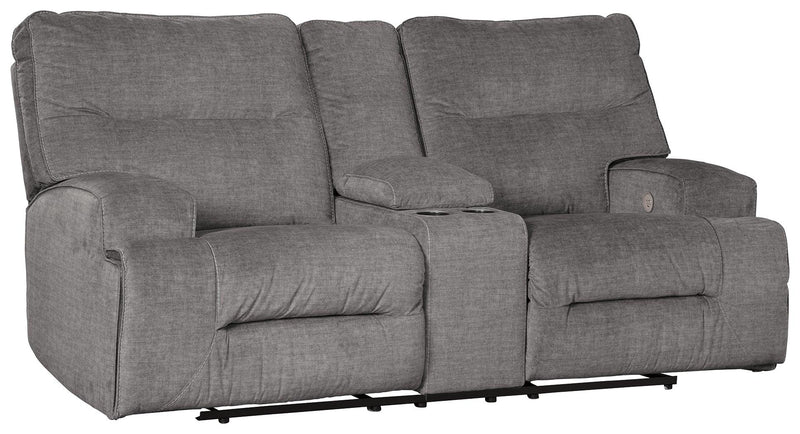 Coombs Charcoal Microfiber Power Reclining Loveseat With Console