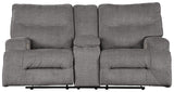 Coombs Charcoal Microfiber Power Reclining Loveseat With Console - Ella Furniture