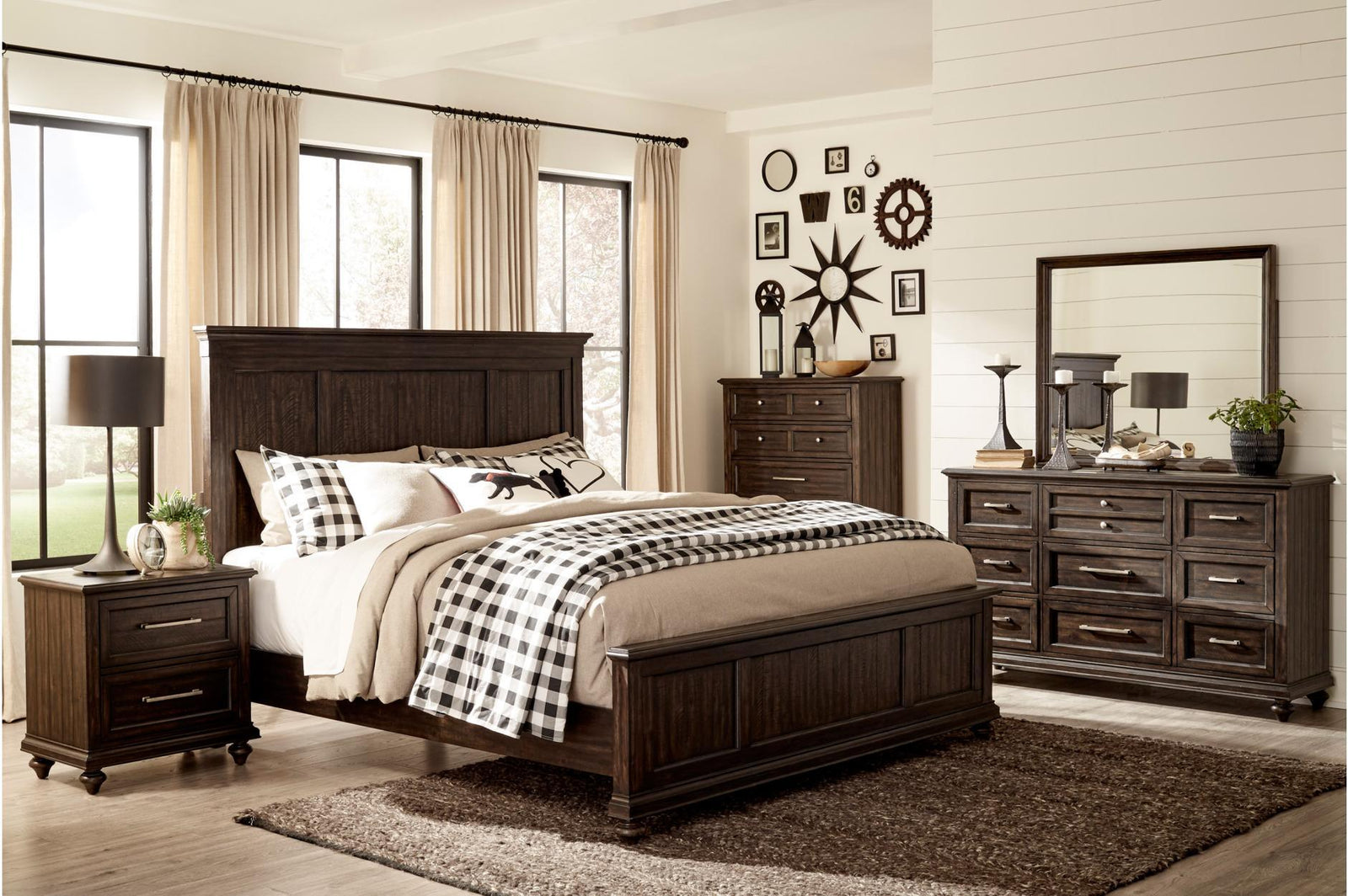 Cardano Driftwood Charcoal Modern Contemporary Acacia Solid Wood Panel Bedroom Set - Ella Furniture