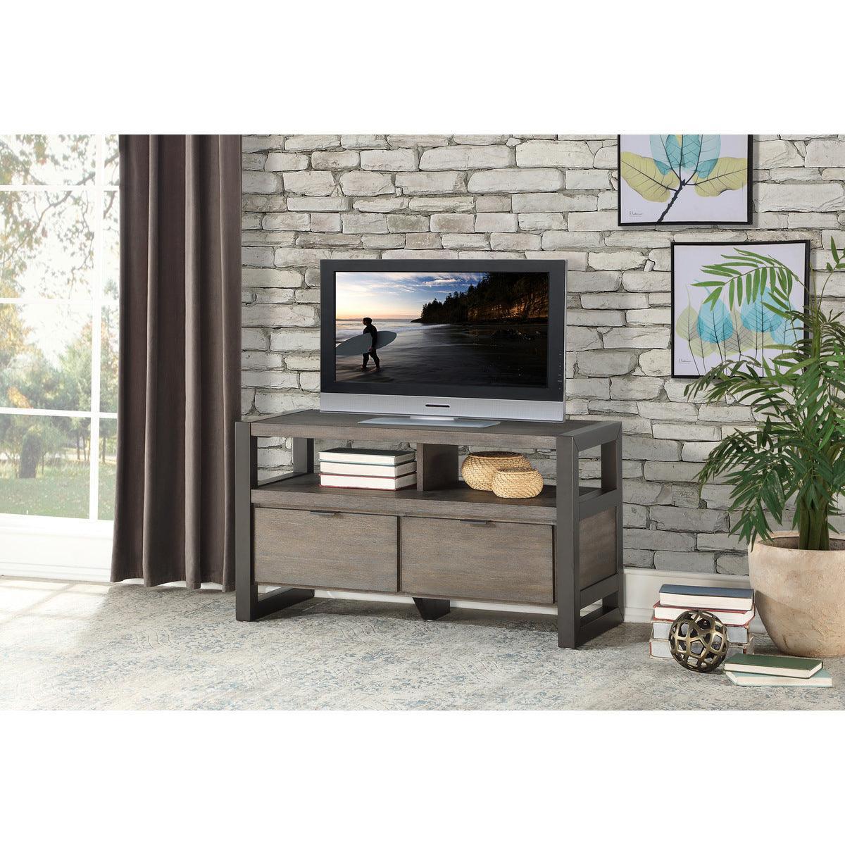 Prudhoe Power Glaze Oak And Gunmetal Acacia Veneer, Wood And Engineered Wood Tv Stand - Ella Furniture