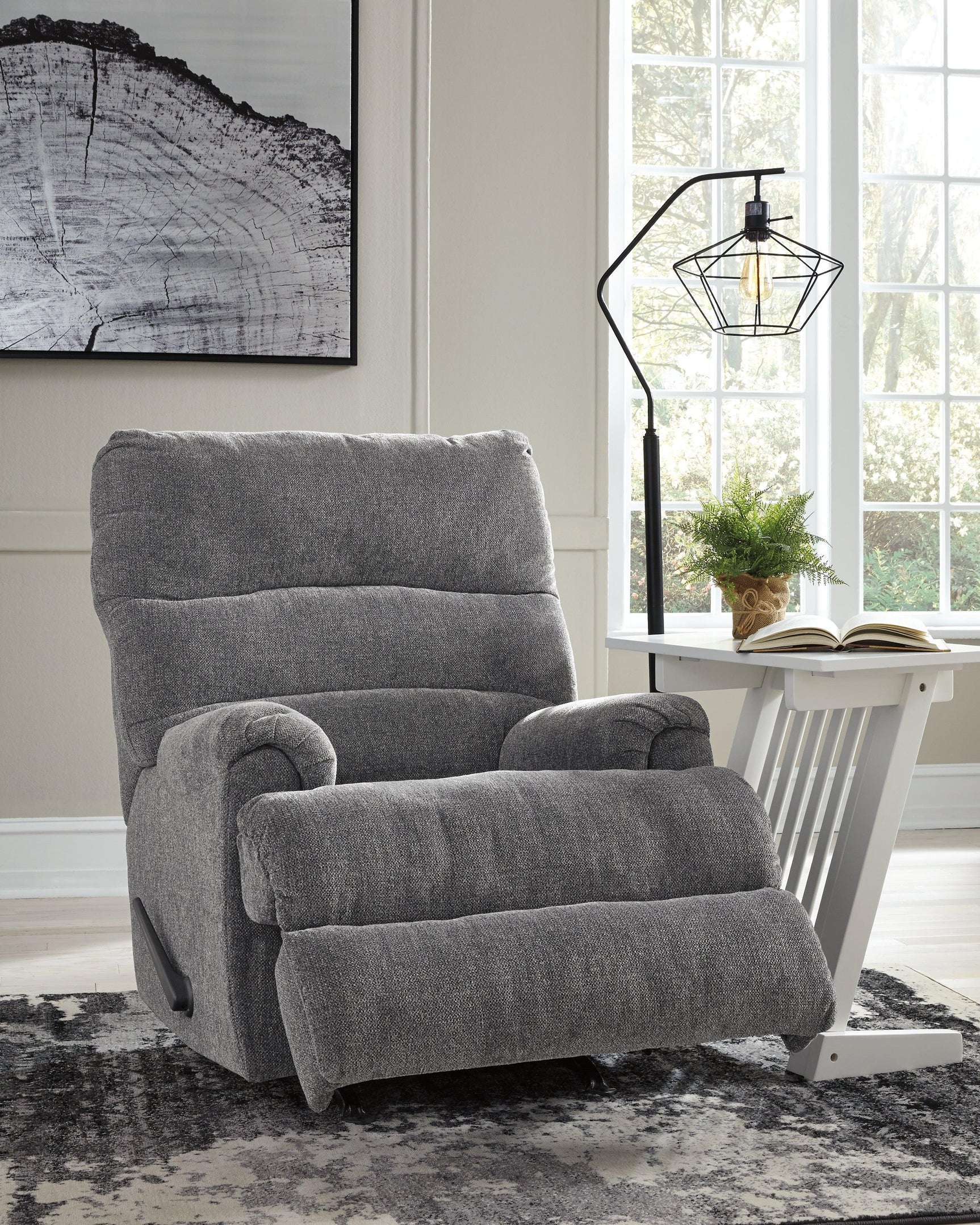 Man Fort Graphite Chenille Recliner - Ella Furniture